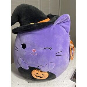 Squishmallow Halloween 2022 Gerik 21”-16" Purple Witch Cat Kellytoy NWT